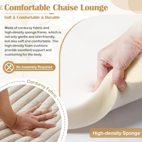Beige Oversized Chaise Lounge Chair with Armrests & Pillows, Modern Couch for Living Room, Bedroom, Office