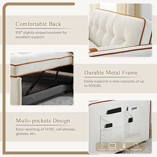 Convertible Sleeper Sofa Bed for Small Spaces with Adjustable Backrest - Beige