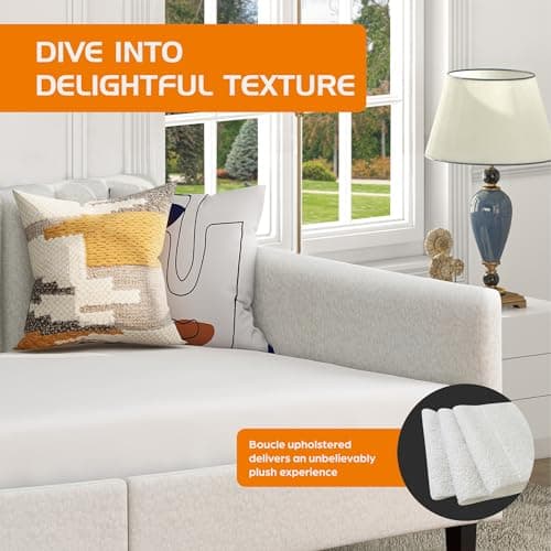 LifeSky White Tufted Boucle Daybed Twin Size Living Room