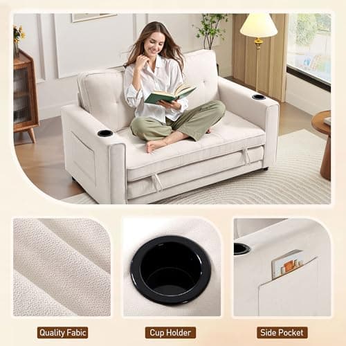 Beige Foldable Sleeper Sofa Bed - Multi-Functional Floor Couch for Small Spaces