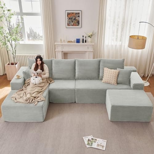 107" Grey Left-Facing Modular U-Shaped Couch with Chaise, No Assembly Required