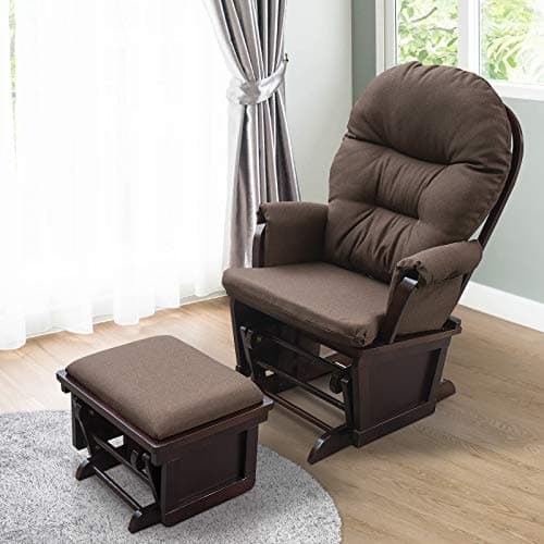 HOMCOM Brown Glider Rocking Chair with Ottoman and Padded Seat