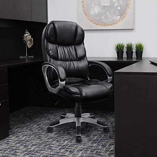 Furmax Black Leather High Back Ergonomic Office Chair with Lumbar Support and Padded Arms