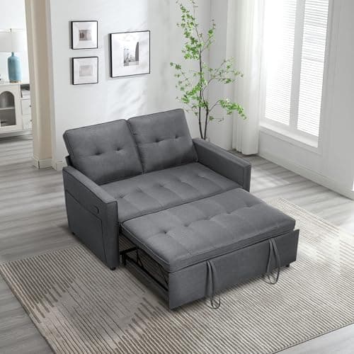3-in-1 Convertible Sofa Bed: Dark Grey Pull Out Sleeper with USB Ports