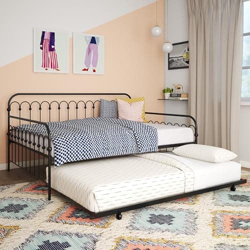 Novogratz Black Full Metal Daybed with Twin Trundle Bed