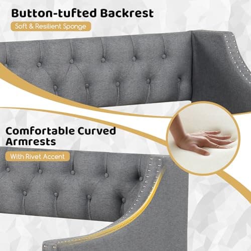 Giantex Button Tufted Twin Daybed with Wooden Support, Grey