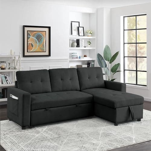 Reversible Sleeper Sectional Sofa with Pull-Out Bed for Small Living Rooms
