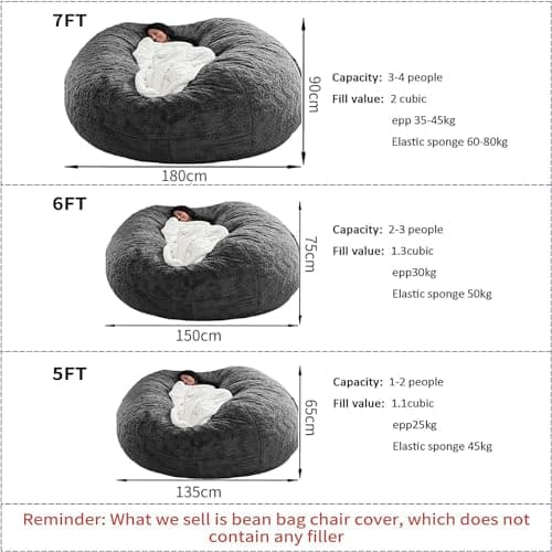 Kids & Adult Bean Bag Chair Cover, Gray PV Velvet (6FT)