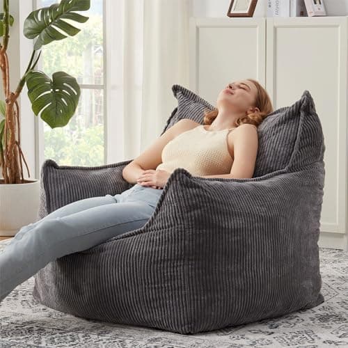 Giant Comfy Corduroy Bean Bag Chair with Armrests