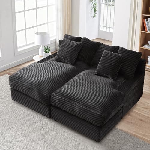 Antetek Green Corduroy Double Chaise Lounge Chair with Thick Cushion