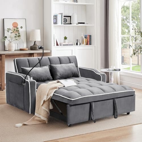 3-in-1 Velvet Convertible Sofa Bed with Adjustable Backrest, Gray