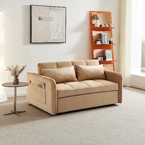 Eafurn 3-in-1 Convertible Pull-Out Sofa Bed Queen Size, Corduroy Lounge with Pillows & Storage