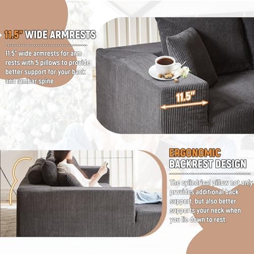 Oversized Corduroy Chaise Lounge Chair Sofa, 110" Fluffy Modular Sleeper
