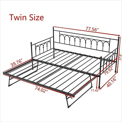 Vintage Metal Twin Day Bed with Pop-Up Trundle for Home Office