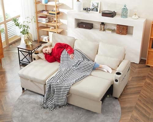 DURASPACE Beige 2-in-1 Pull Out Sectional Sleeper Sofa with Storage