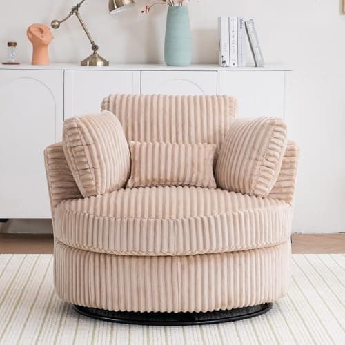 Green 360-Degree Swivel Barrel Chair with Thick Cushion & Throw Pillows
