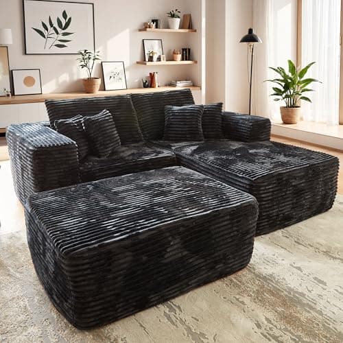 Stupendous Grey Faux Fur Oversized Chaise Lounge Chair Sofa Bed (81", 2PCS)