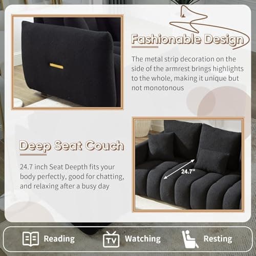 Antetek Oversized Deep Seat Teddy Sofa Set, 2 Pieces Black (82-inch)