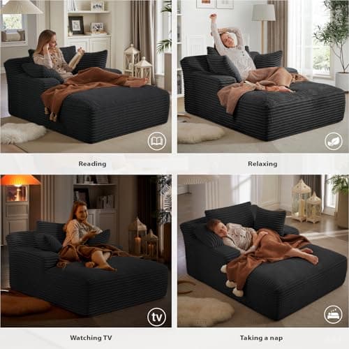 Black 50 Inches Chaise Lounge Indoor Oversized Chair with 3 Throw Pillows and Armrests for Living Room Apartment
| Corduroy Upholstered Black 50 Inches Chaise Lounge Chair with Armrests and Throw Pillows for Living Room Sleeper Chair
| Black 50 Inch