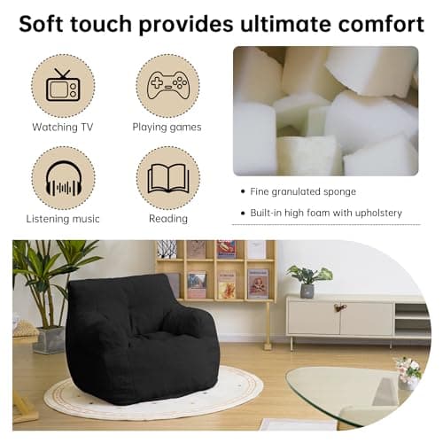 DKLGG Fluffy Sherpa Bean Bag Chair with Memory Foam (Black)