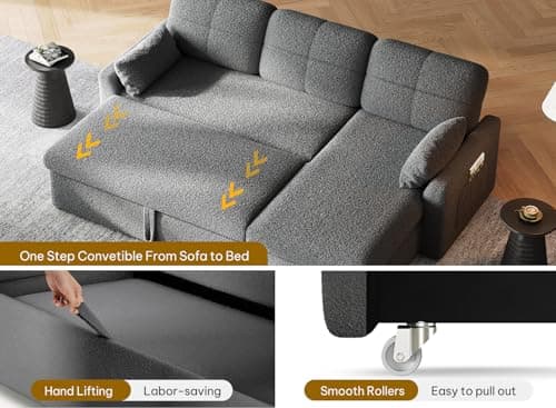 YITAHOME 86" L-Shaped Sleeper Sofa, 2-in-1 Convertible Storage Chaise, Grey