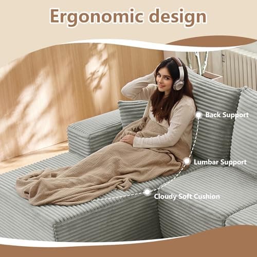 107" Grey Left-Facing Modular U-Shaped Couch with Chaise, No Assembly Required