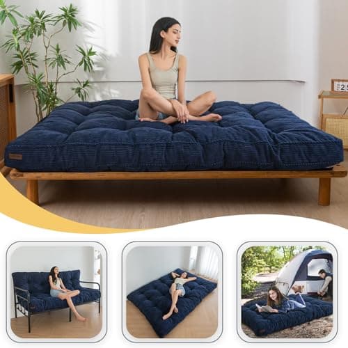 MAXYOYO Full Size Tufted Futon Mattress, Extra Thick Shredded Foam Filling, Navy