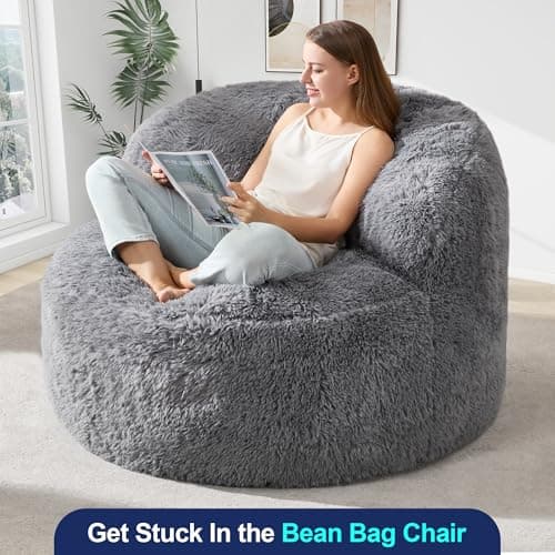 Hobestluk Oversize Bean Bag Chair for Adults, Grey