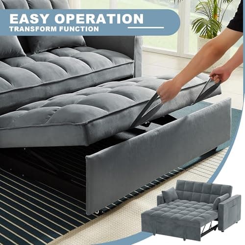 Gray 3-in-1 Velvet Sleeper Sofa Bed 55.9" Living Room Furniture