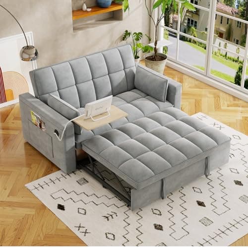3-in-1 Velvet Convertible Sofa Bed with Adjustable Backrest, Gray
