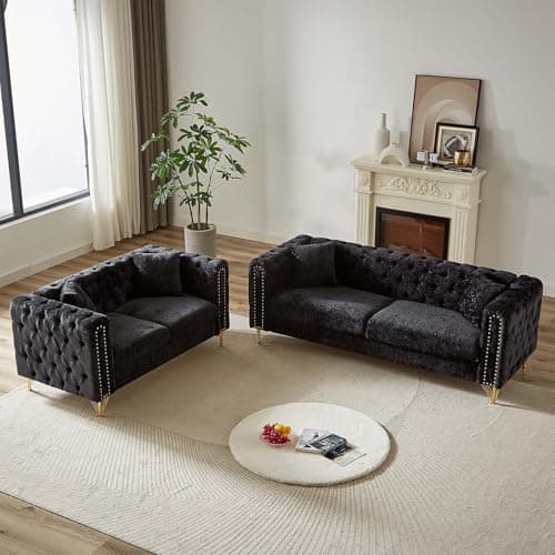 Antetek Modern Chenille Couch and Loveseat Living Room Furniture Set