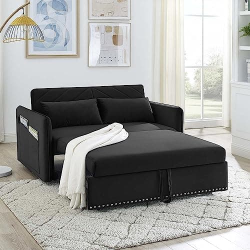 Modern Velvet Sleeper Sofa Bed with USB Port for Small Spaces in Grey