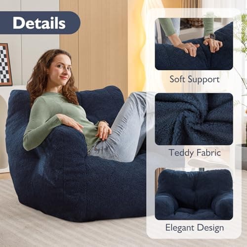 Dark Blue Teddy Fabric Adult Bean Bag Chair