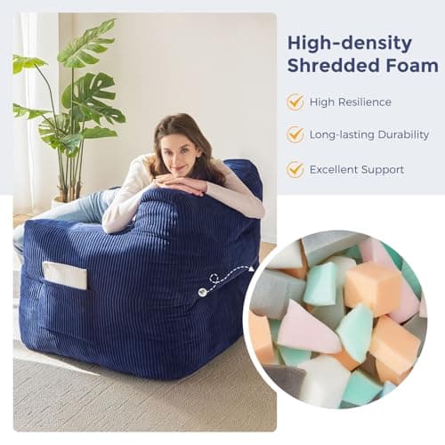 MAXYOYO Navy Tufted Bean Bag Chair with Filler for Living Room & Bedroom