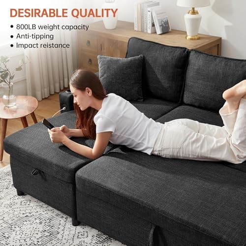 DURASPACE L-Shaped Sleeper Sofa with Storage & USB (Dark Gray)