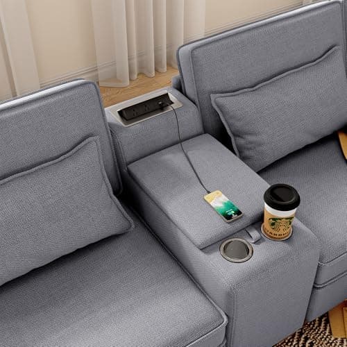 123" U-Shaped Modular Sofa with Storage, 4 Seats, Convertible Bed & Phone Holder"