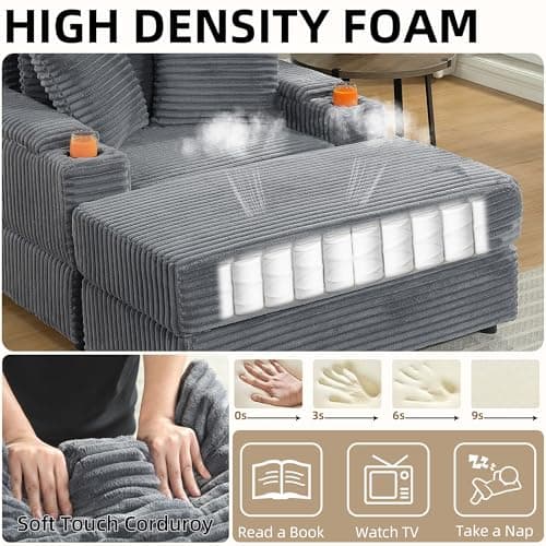 Oversized Chaise Lounge Convertible Sleeper Sofa Bed (Grey)