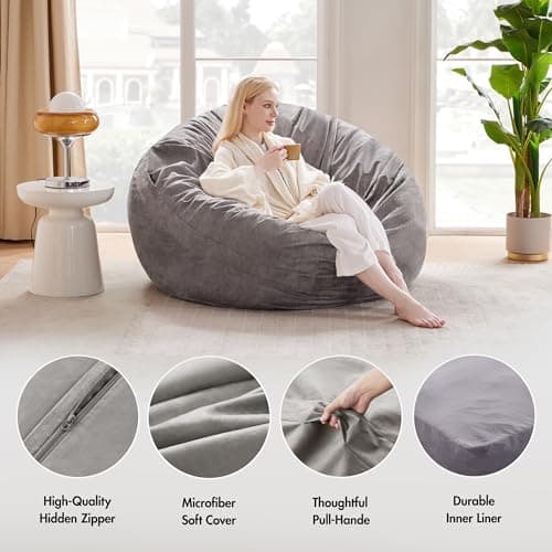 Grey Queen Giant Bean Bag Chair Bed for Adults
