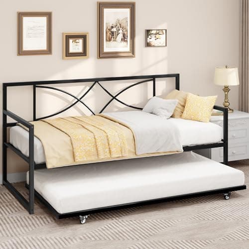 YITAHOME Black Twin Daybed with Pull Out Trundle and Steel Slat Support