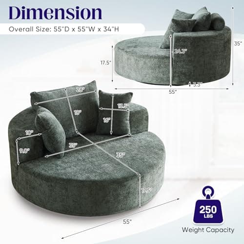 Oversized Modern Green 55-inch Swivel Chenille Chaise Lounge Chair