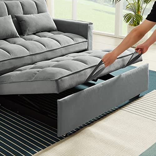 Antetek 3-in-1 Velvet Sleeper Sofa Bed, Grey, 54"