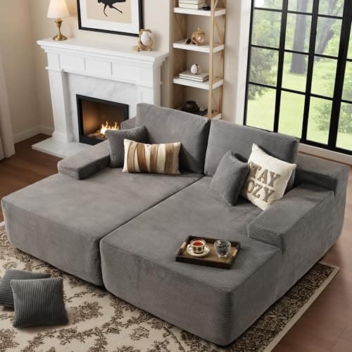 Stupendous Grey Faux Fur Oversized Chaise Lounge Chair Sofa Bed (81", 2PCS)