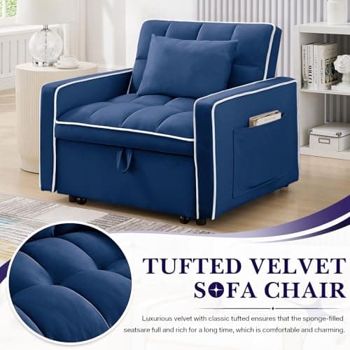 3-in-1 Convertible Velvet Sleeper Chair for Small Spaces, Apartment, and Office - Blue