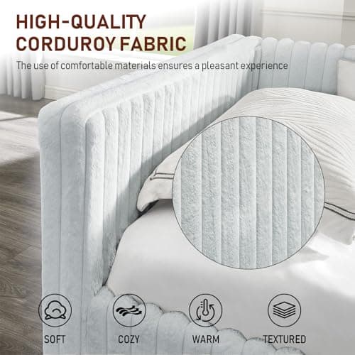 Antetek Gray Striped Corduroy Twin Daybed with Trundle, Small Space Bedroom