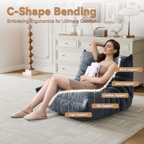 Adult Bean Bag Chair, Soft Waterproof Gray Sofa for Living Room