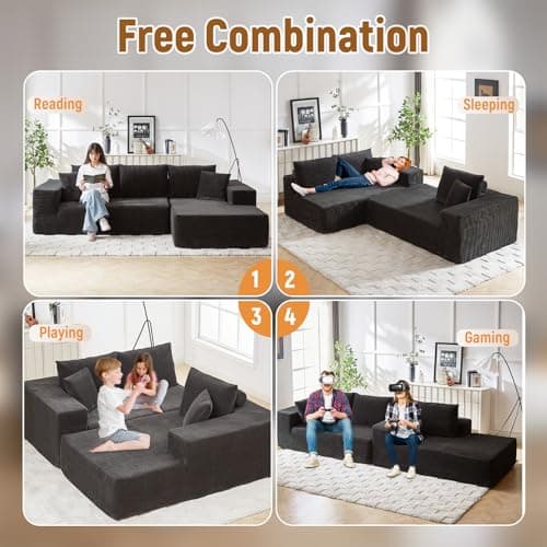 Oversized Corduroy Chaise Lounge Chair Sofa, 110" Fluffy Modular Sleeper
