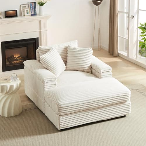 Upholstered Yellow Chaise Lounge Chair with Ottoman, 43.3" Corduroy Sectional