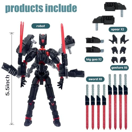 T13 Mission 13 Lucky Action Figures, 3D Printed Desk Toys (Black Red, 5.5")