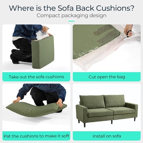LINSY 79" Loveseat Sofa - Green Corduroy with Adjustable Seat and Spring Cushion