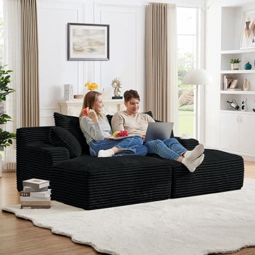 Oversized Chaise Lounge Chair, 50"W Corduroy Couch, Comfy Pillows, Modern Livingroom/Bedroom, White